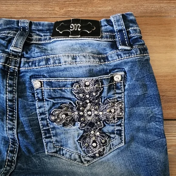 Miss Me Jeans Womens 28 Blue Low-Rise Easy Boot Embellished Denim Cross Y2K - Picture 5 of 14